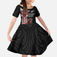 Toitu Te Reo Maori Toitu Te Whenua Toitu Te Tiriti Family Matching Off Shoulder Maxi Dress and Hawaiian Shirt Maori Warrior New Zealand LT01 Daughter's Dress Black - Polynesian Pride