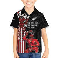 Toitu Te Reo Maori Toitu Te Whenua Toitu Te Tiriti Family Matching Puletasi and Hawaiian Shirt Maori Warrior New Zealand LT01 Son's Shirt Black - Polynesian Pride