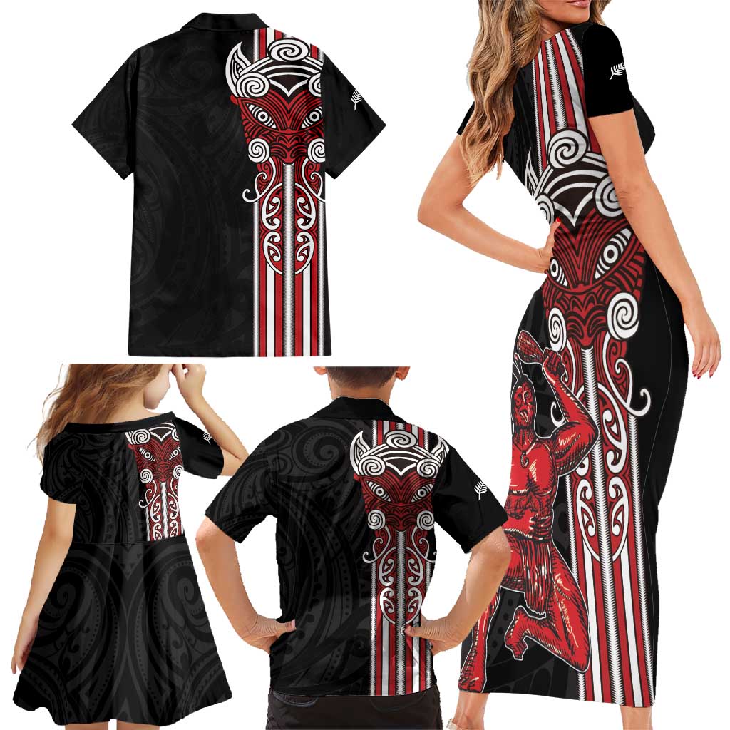Toitu Te Reo Maori Toitu Te Whenua Toitu Te Tiriti Family Matching Short Sleeve Bodycon Dress and Hawaiian Shirt Maori Warrior New Zealand LT01 - Polynesian Pride