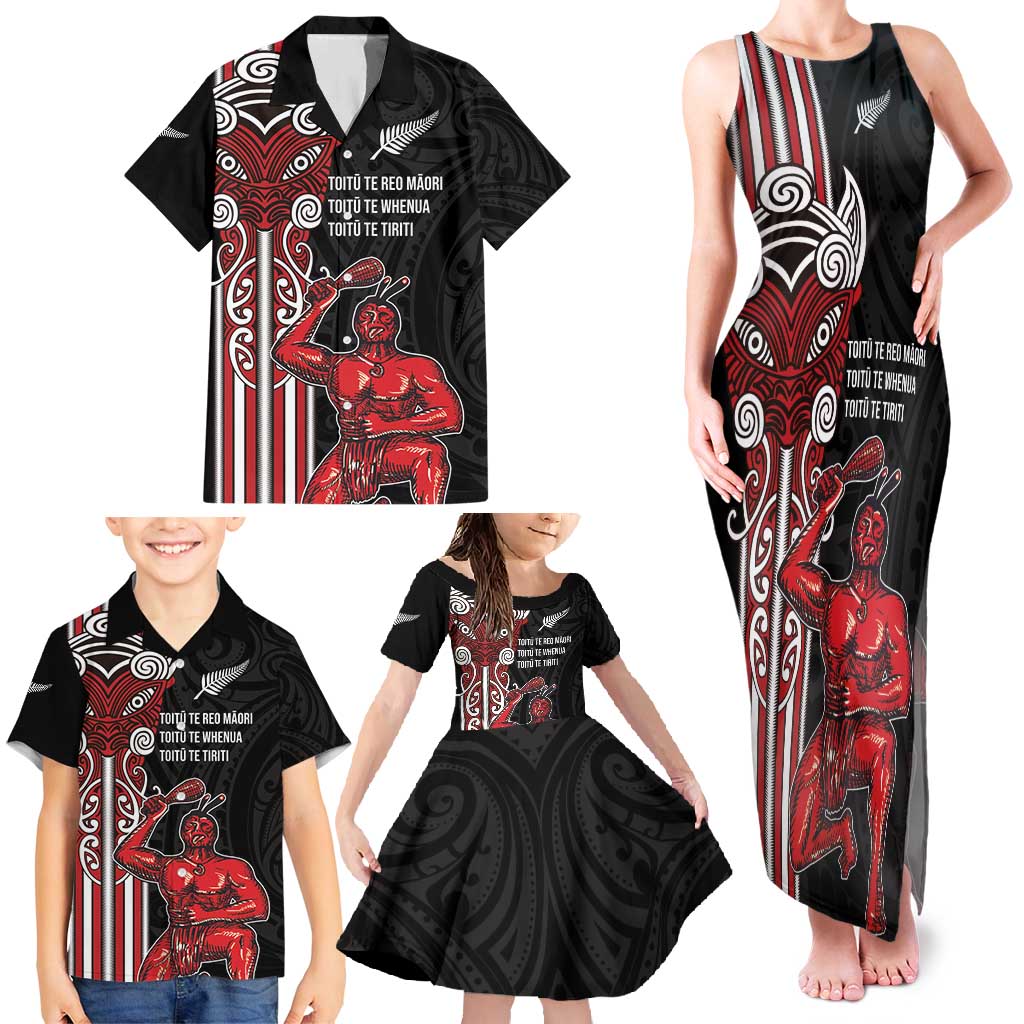 Toitu Te Reo Maori Toitu Te Whenua Toitu Te Tiriti Family Matching Tank Maxi Dress and Hawaiian Shirt Maori Warrior New Zealand LT01 - Polynesian Pride