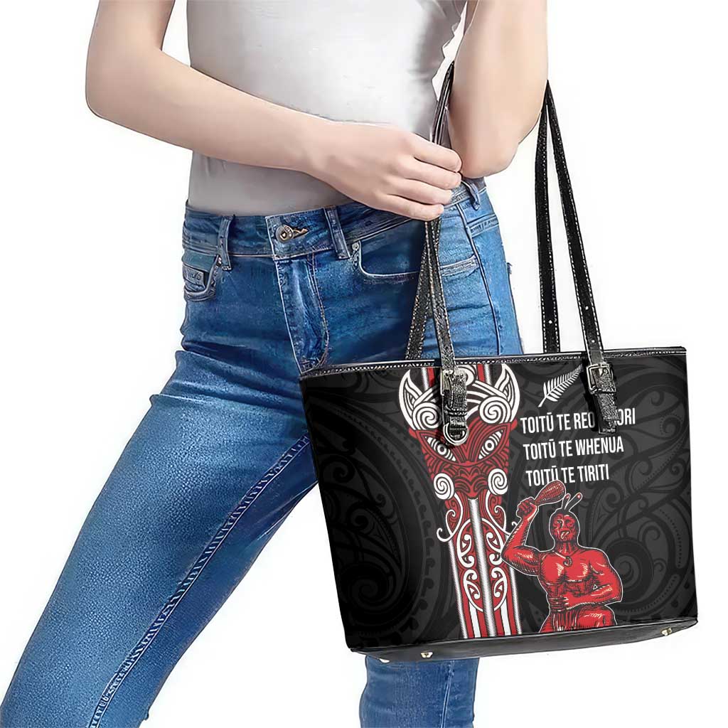 Toitu Te Reo Maori Toitu Te Whenua Toitu Te Tiriti Leather Tote Bag Maori Warrior New Zealand