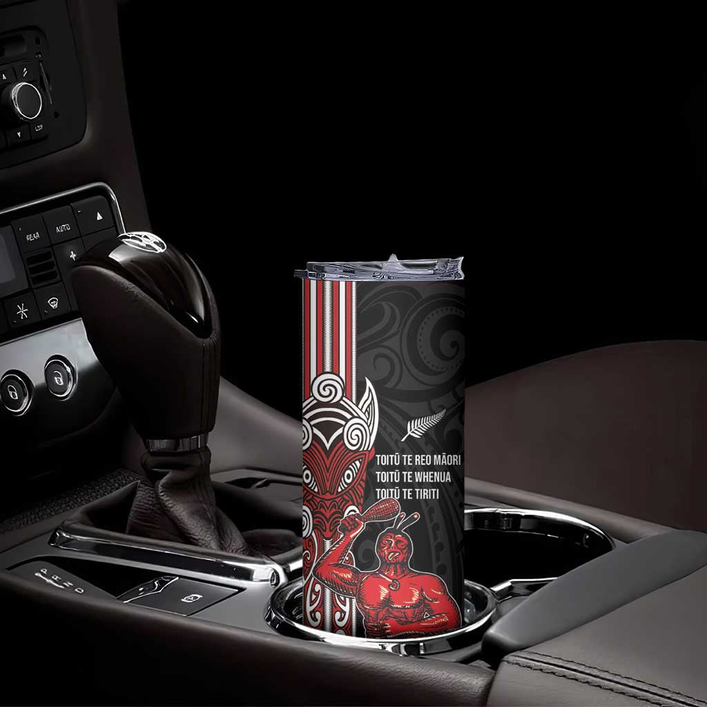 Toitu Te Reo Maori Toitu Te Whenua Toitu Te Tiriti Skinny Tumbler Maori Warrior LT01 - Polynesian Pride