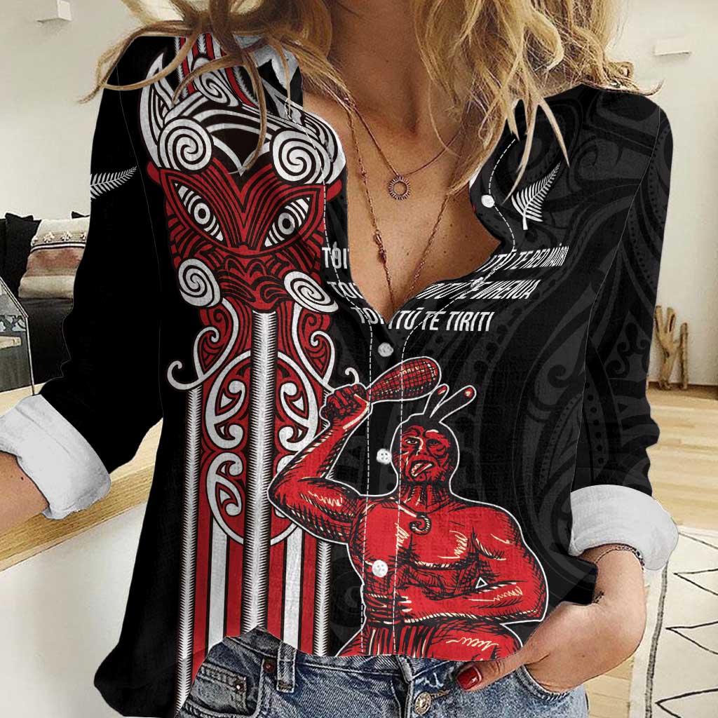 Toitu Te Reo Maori Toitu Te Whenua Toitu Te Tiriti Women Casual Shirt Maori Warrior New Zealand LT01 Female Black - Polynesian Pride