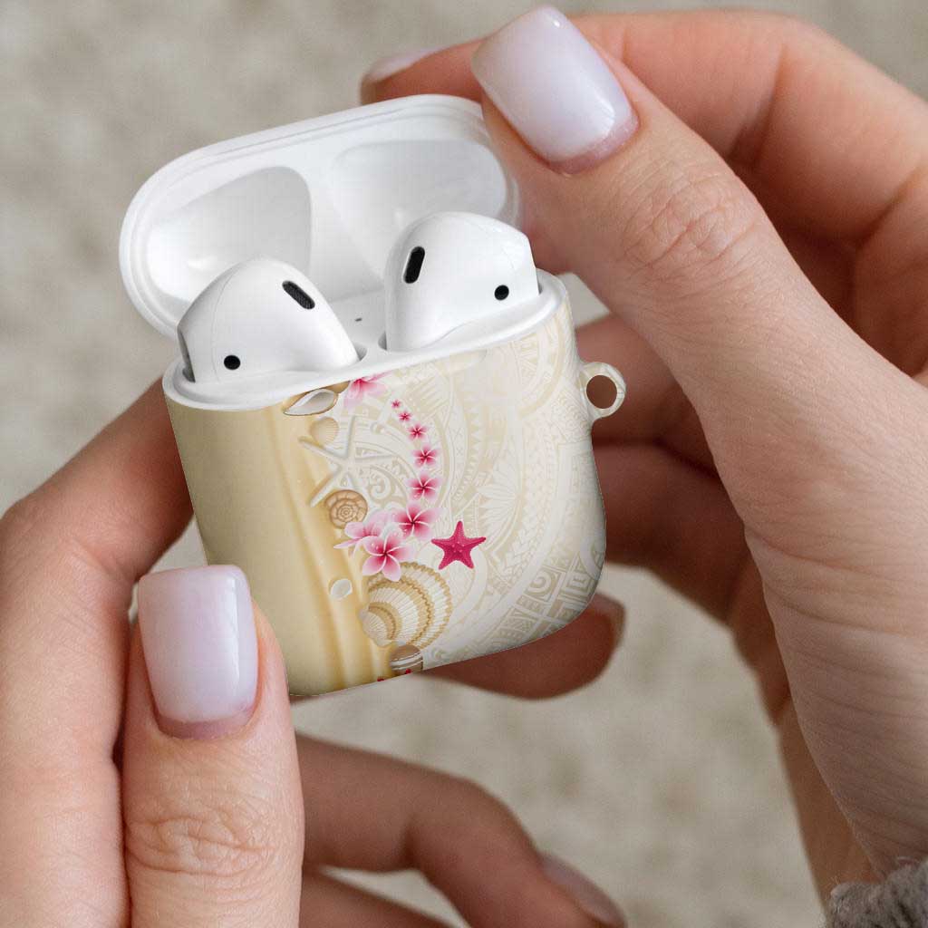 Beige Frangipani Sea Shell AirPods Case Starfish Polynesian Pattern - Polynesian Pride