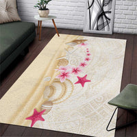 Beige Frangipani Sea Shell Area Rug Starfish Polynesian Pattern - Polynesian Pride