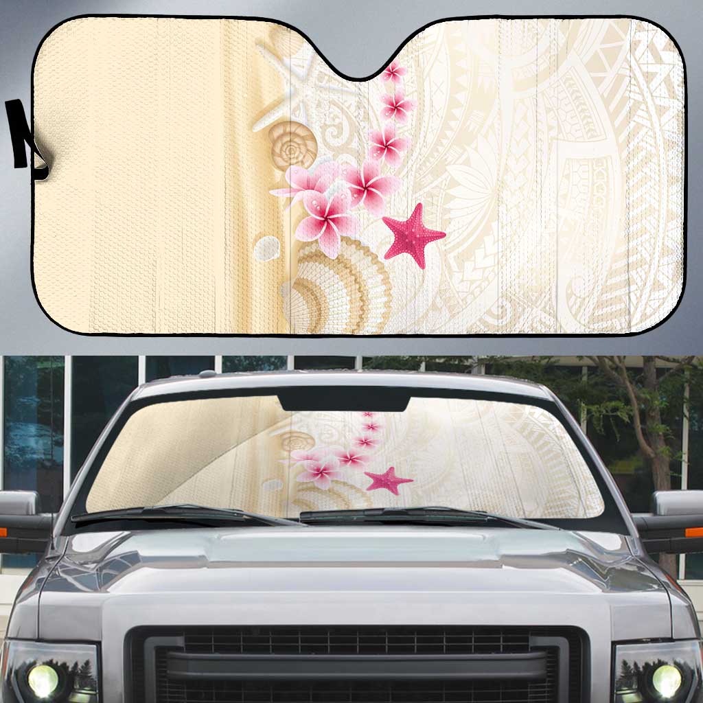 Beige Frangipani Sea Shell Auto Sun Shade Starfish Polynesian Pattern - Polynesian Pride