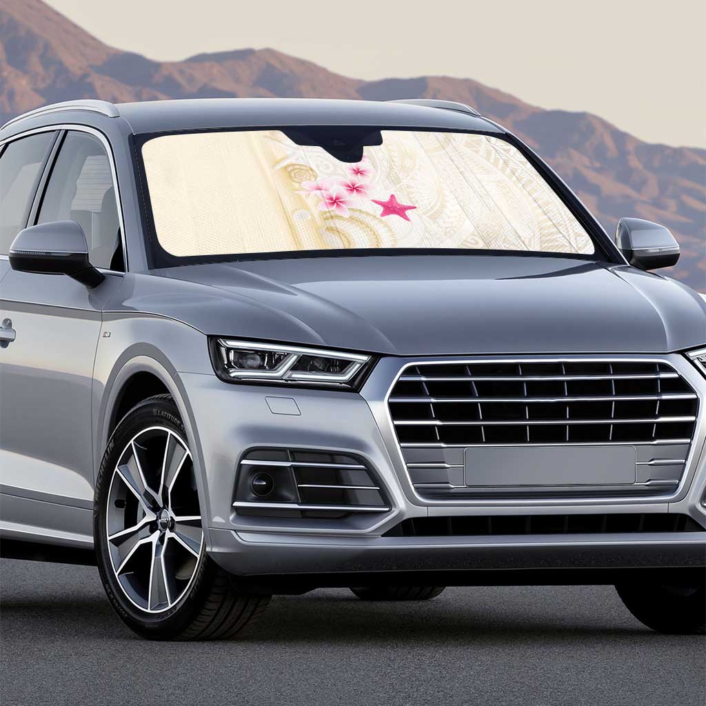 Beige Frangipani Sea Shell Auto Sun Shade Starfish Polynesian Pattern - Polynesian Pride