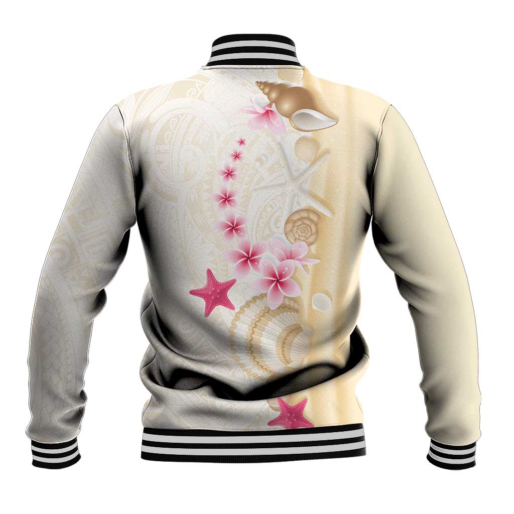 Beige Frangipani Sea Shell Baseball Jacket Starfish Polynesian Pattern - Polynesian Pride
