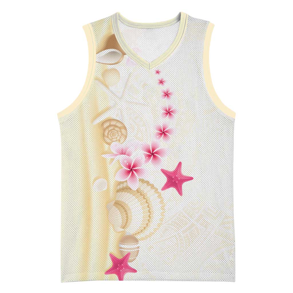 Beige Frangipani Sea Shell Basketball Jersey Starfish Polynesian Pattern LT01 Unisex Beige - Polynesian Pride