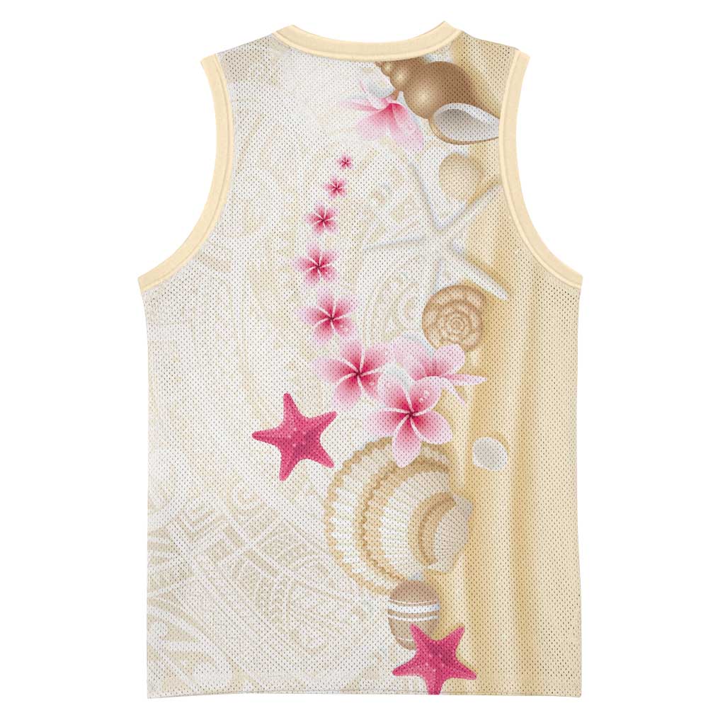 Beige Frangipani Sea Shell Basketball Jersey Starfish Polynesian Pattern LT01 - Polynesian Pride
