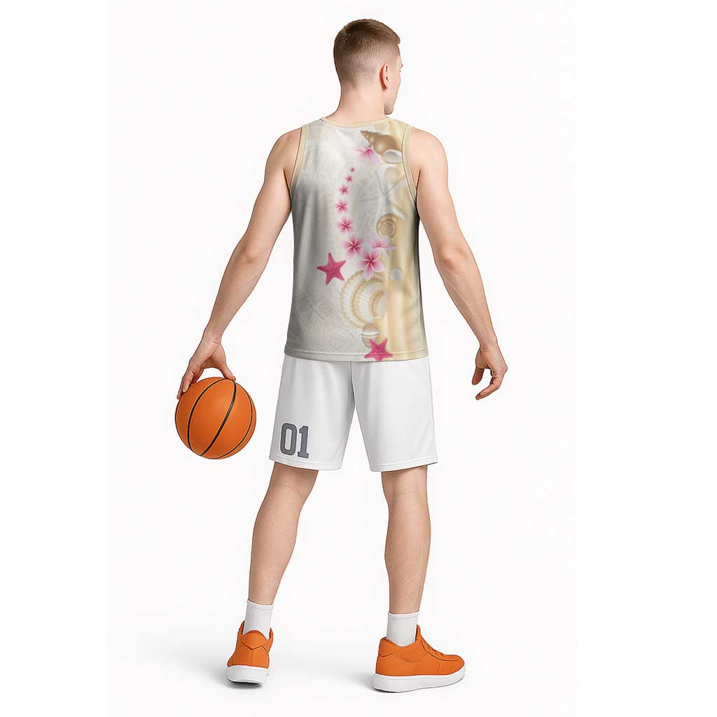 Beige Frangipani Sea Shell Basketball Jersey Starfish Polynesian Pattern LT01 - Polynesian Pride