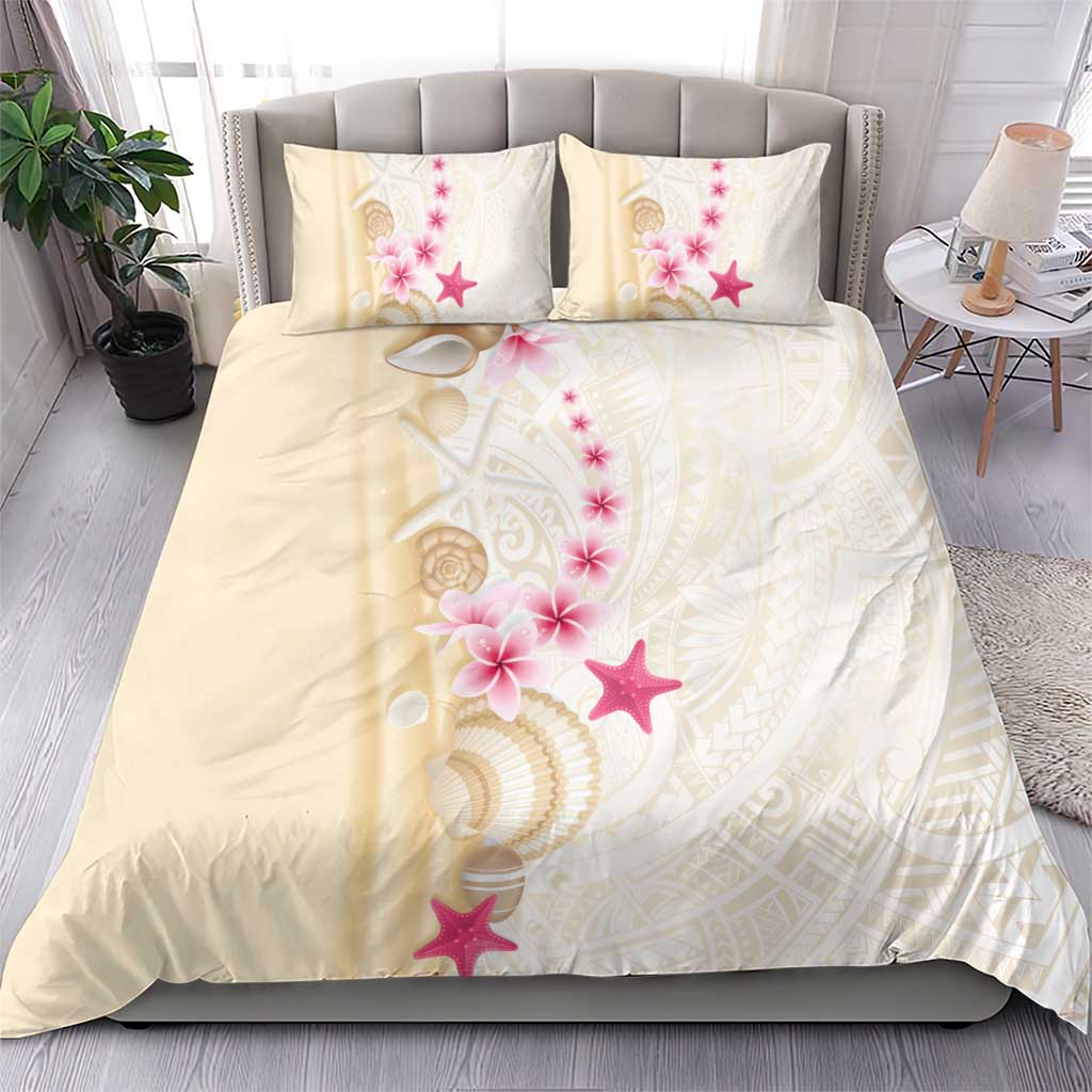 Beige Frangipani Sea Shell Bedding Set Starfish Polynesian Pattern - Polynesian Pride