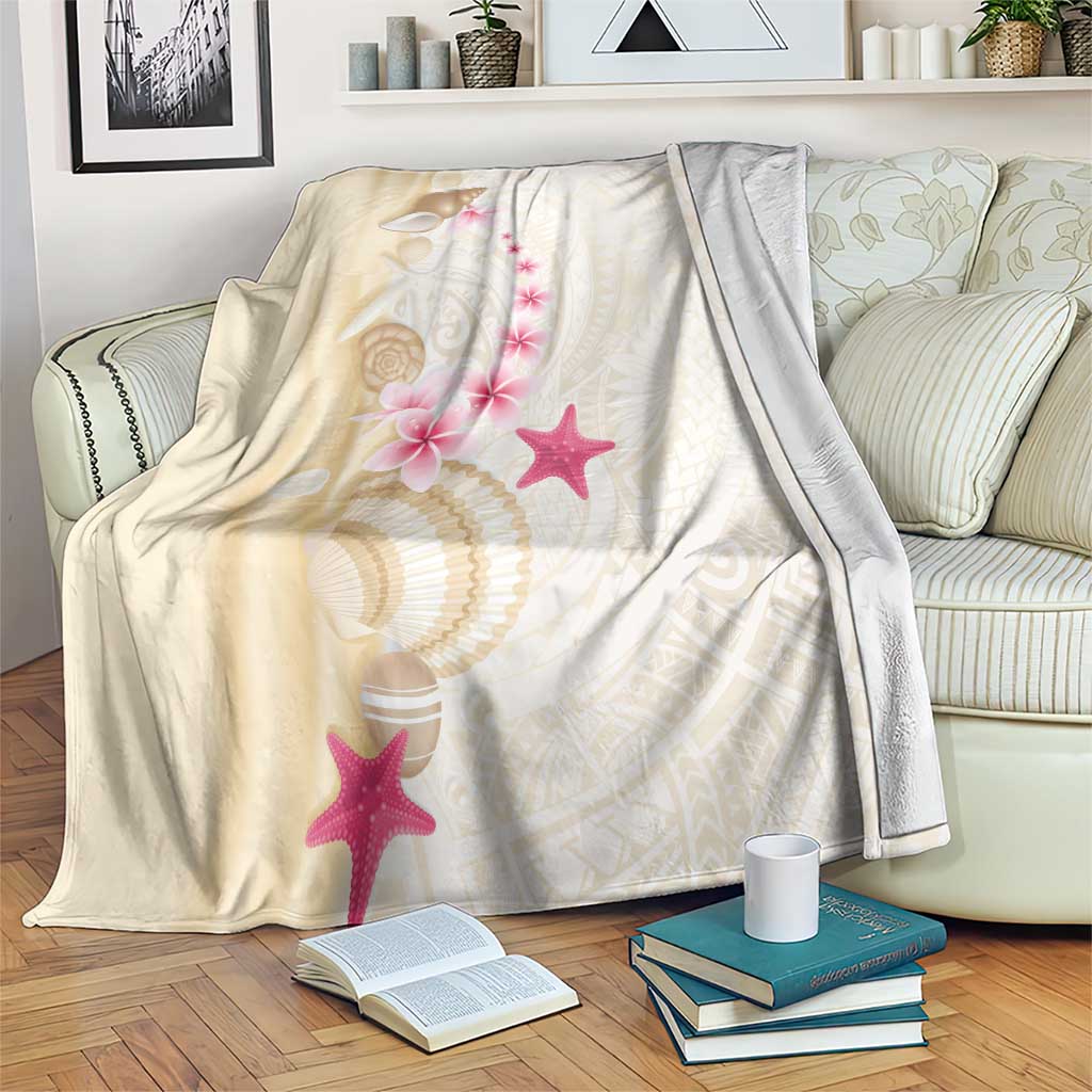 Beige Frangipani Sea Shell Blanket Starfish Polynesian Pattern - Polynesian Pride