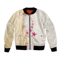 Beige Frangipani Sea Shell Bomber Jacket Starfish Polynesian Pattern - Polynesian Pride