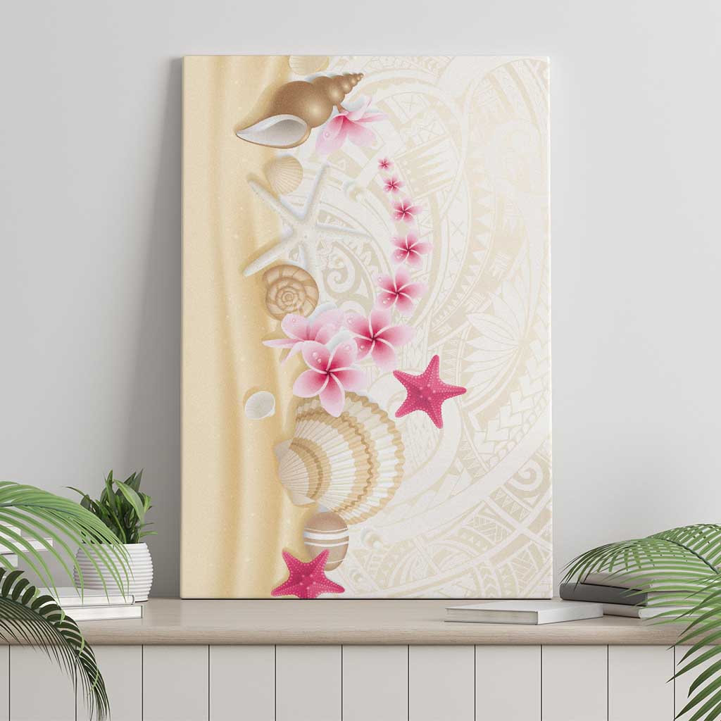Beige Frangipani Sea Shell Canvas Wall Art Starfish Polynesian Pattern - Polynesian Pride