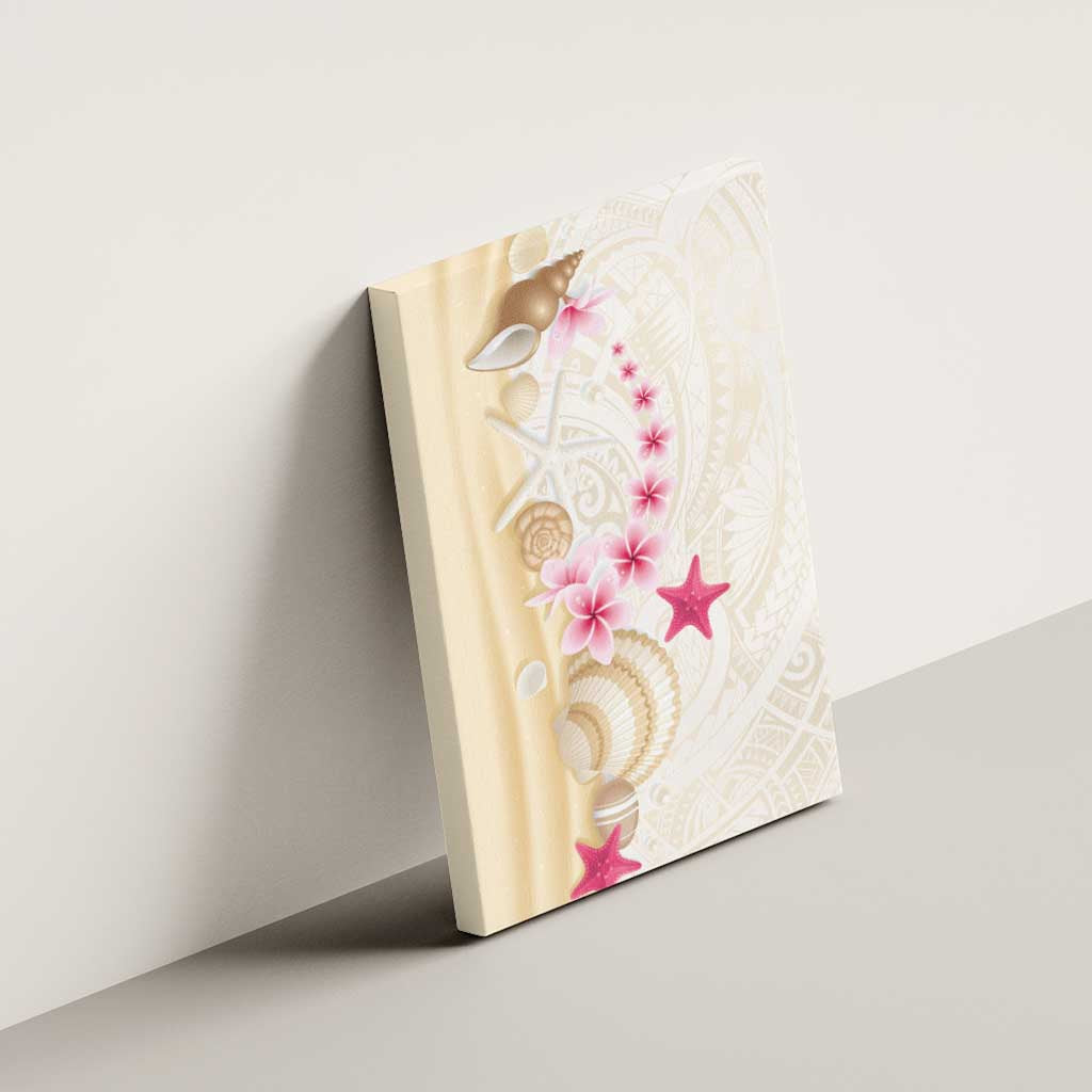 Beige Frangipani Sea Shell Canvas Wall Art Starfish Polynesian Pattern - Polynesian Pride