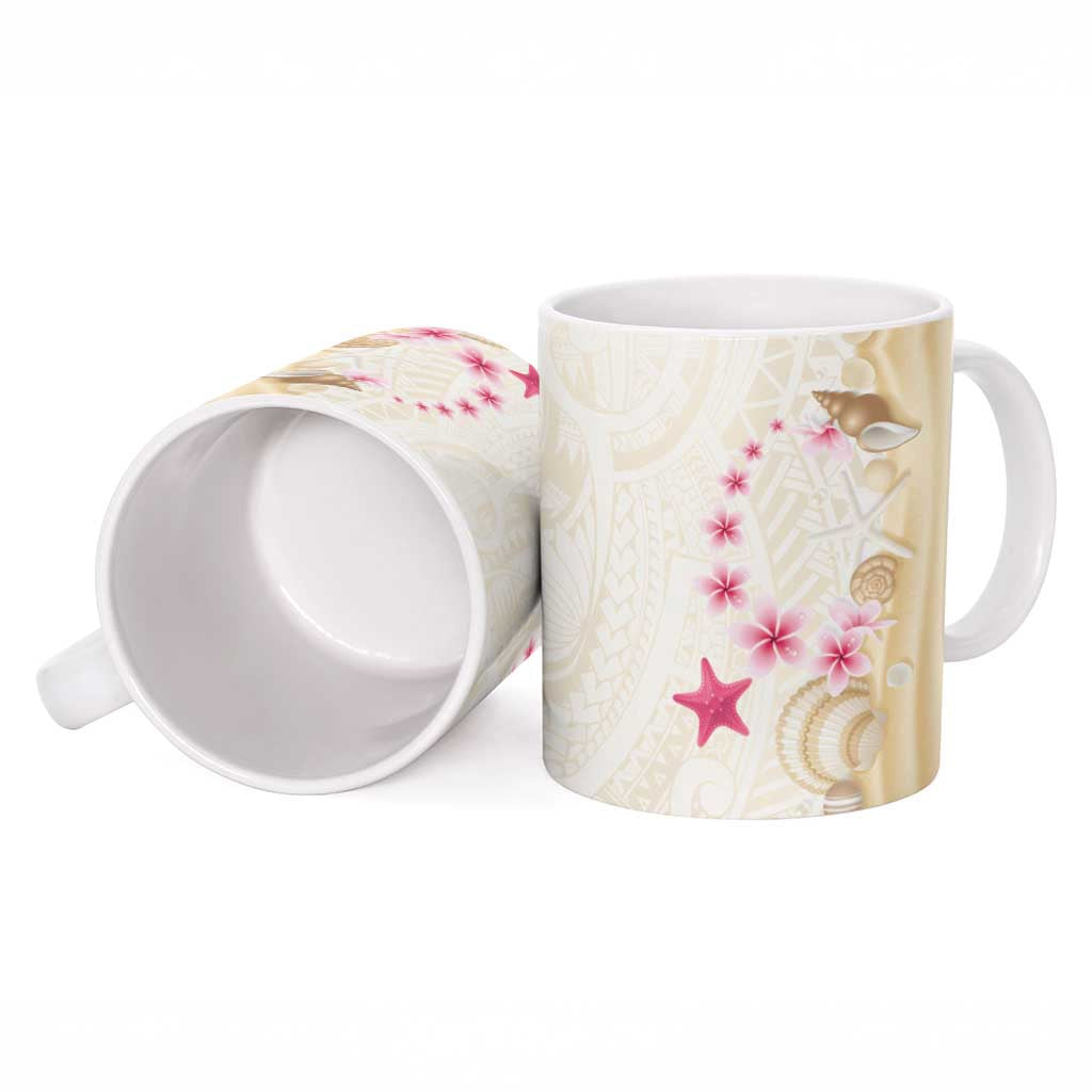 Beige Frangipani Sea Shell Ceramic Mug Starfish Polynesian Pattern - Polynesian Pride