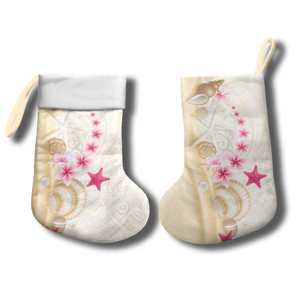 Beige Frangipani Sea Shell Christmas Stocking Starfish Polynesian Pattern - Polynesian Pride