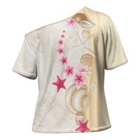 Beige Frangipani Sea Shell Cross Shoulder Shirt Starfish Polynesian Pattern - Polynesian Pride