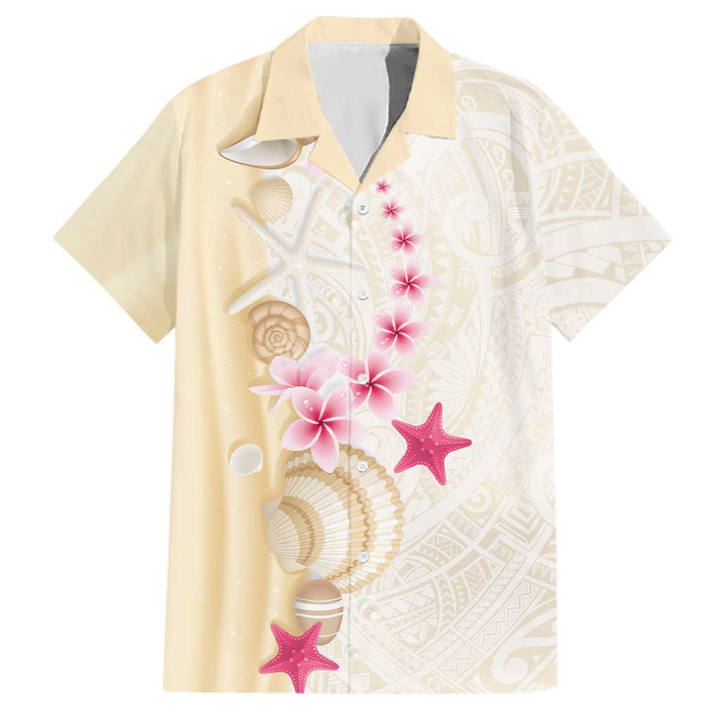 Beige Frangipani Sea Shell Family Matching Off Shoulder Maxi Dress and Hawaiian Shirt Starfish Polynesian Pattern LT01 Dad's Shirt - Short Sleeve Beige - Polynesian Pride