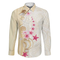 Beige Frangipani Sea Shell Family Matching Summer Maxi Dress and Hawaiian Shirt Starfish Polynesian Pattern LT01 Dad's Shirt - Long Sleeve Beige - Polynesian Pride