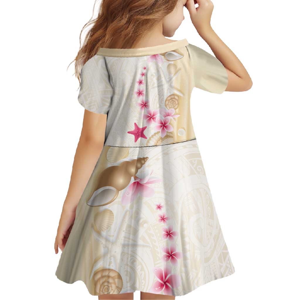 Beige Frangipani Sea Shell Family Matching Tank Maxi Dress and Hawaiian Shirt Starfish Polynesian Pattern - Polynesian Pride