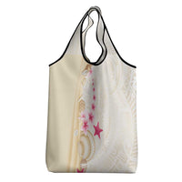Beige Frangipani Sea Shell Grocery Bag Starfish Polynesian Pattern - Polynesian Pride
