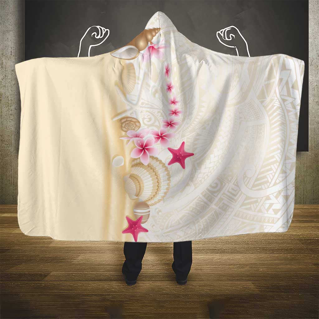 Beige Frangipani Sea Shell Hooded Blanket Starfish Polynesian Pattern - Polynesian Pride