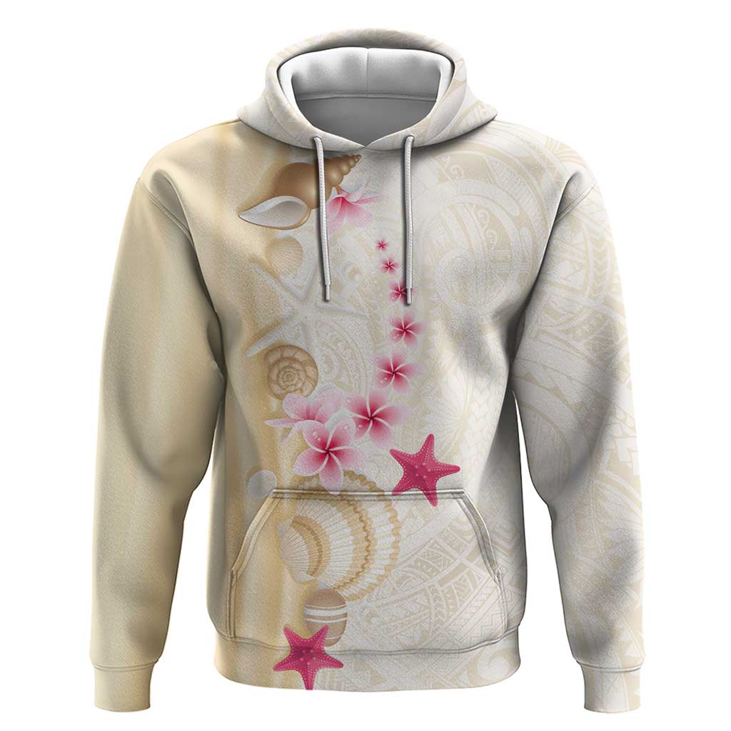 Beige Frangipani Sea Shell Hoodie Starfish Polynesian Pattern - Polynesian Pride