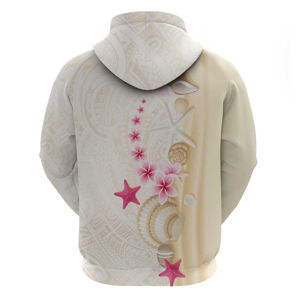 Beige Frangipani Sea Shell Hoodie Starfish Polynesian Pattern - Polynesian Pride