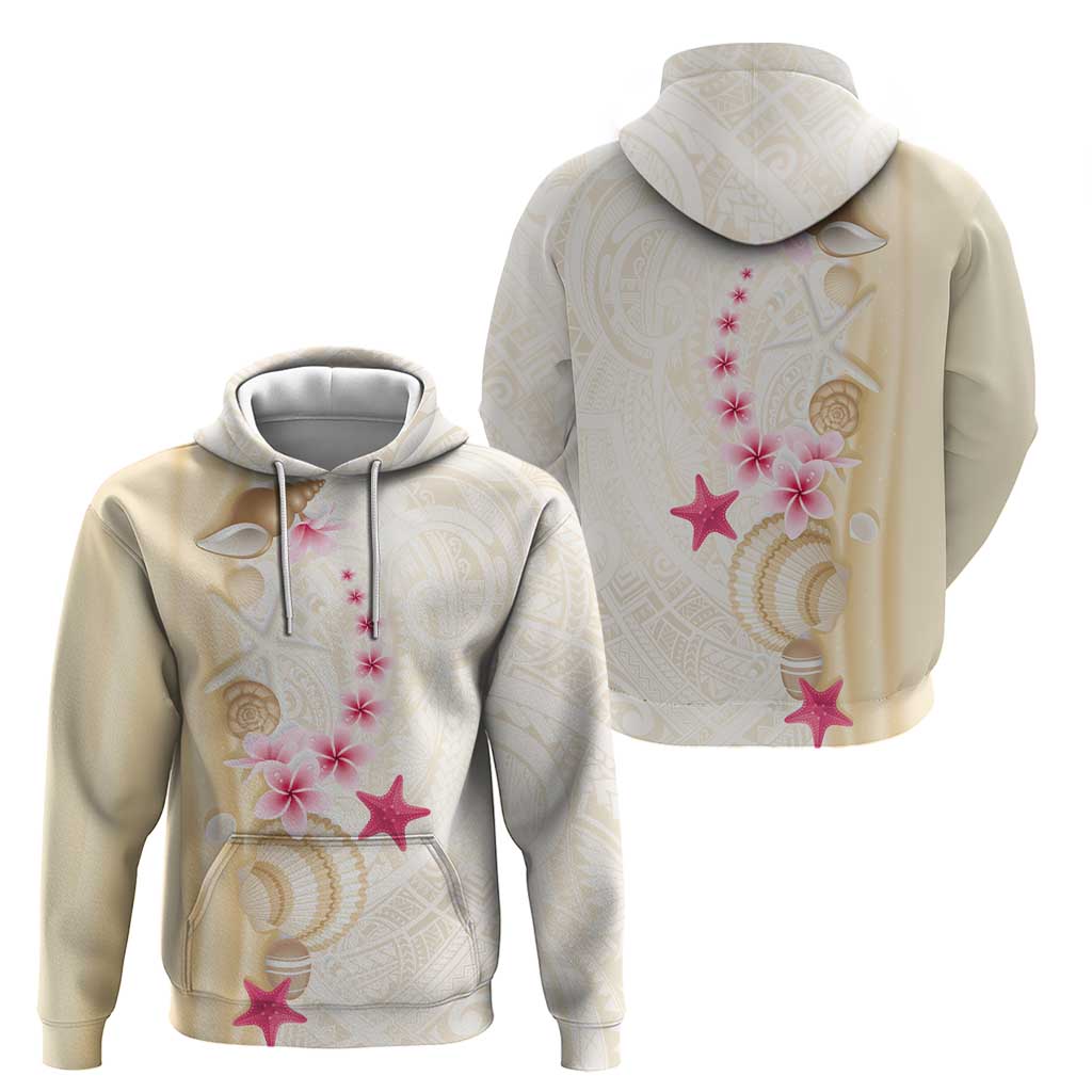 Beige Frangipani Sea Shell Hoodie Starfish Polynesian Pattern - Polynesian Pride