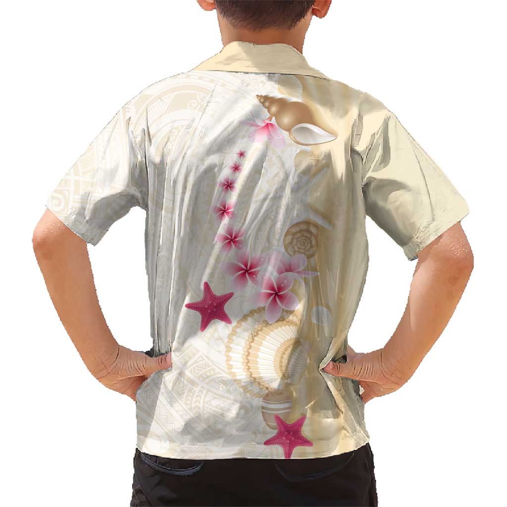 Beige Frangipani Sea Shell Kid Hawaiian Shirt Starfish Polynesian Pattern - Polynesian Pride