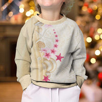 Beige Frangipani Sea Shell Kid Ugly Christmas Sweater Starfish Polynesian Pattern - Polynesian Pride