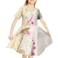 Beige Frangipani Sea Shell Kid Short Sleeve Dress Starfish Polynesian Pattern - Polynesian Pride
