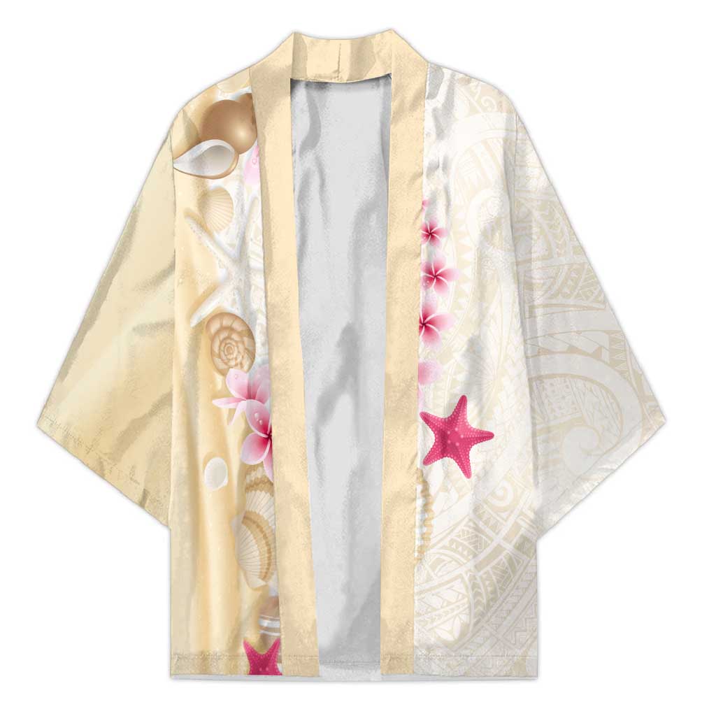 Beige Frangipani Sea Shell Kimono Starfish Polynesian Pattern LT01 Unisex Beige - Polynesian Pride