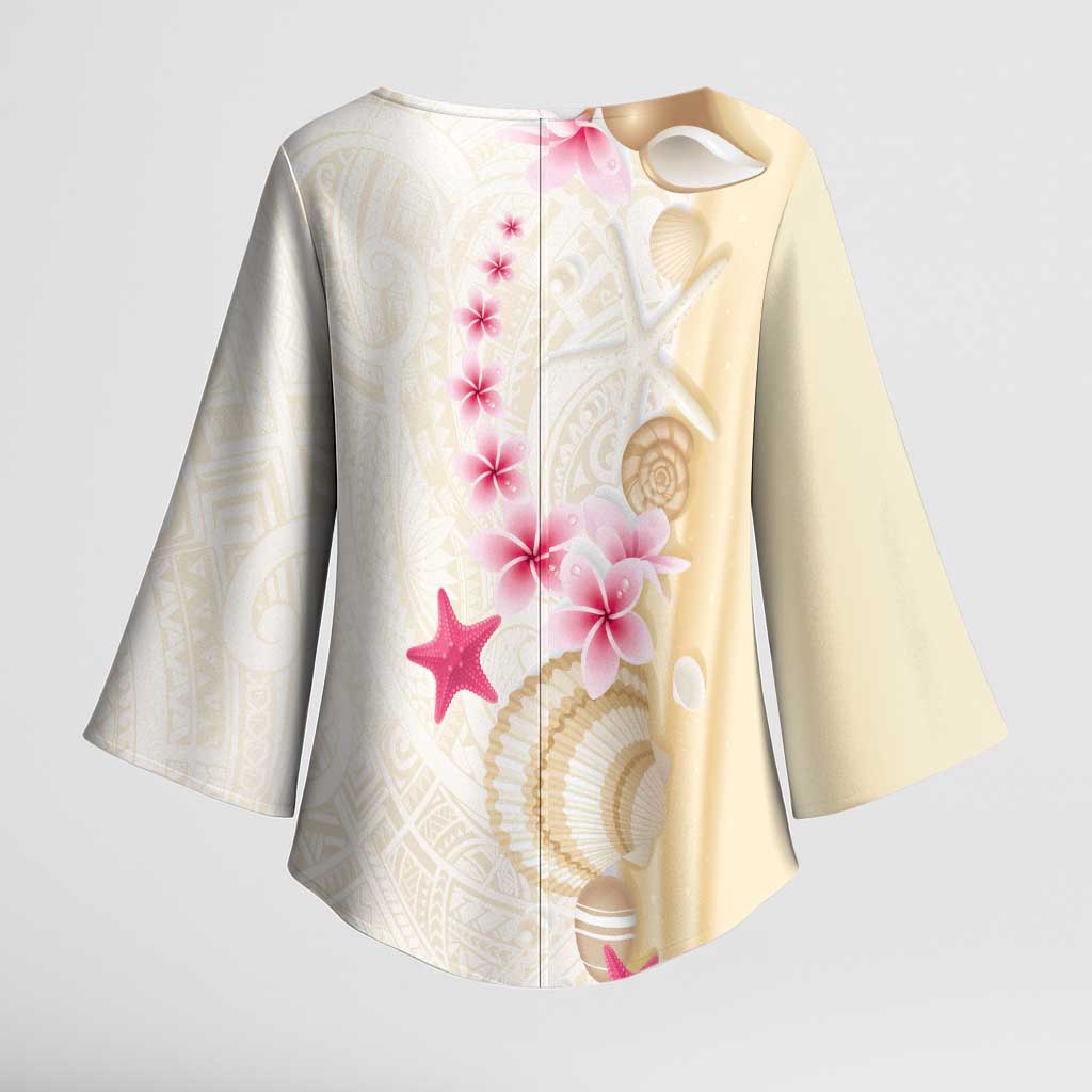 Beige Frangipani Sea Shell Kimono Sleeve Blouse Starfish Polynesian Pattern - Polynesian Pride
