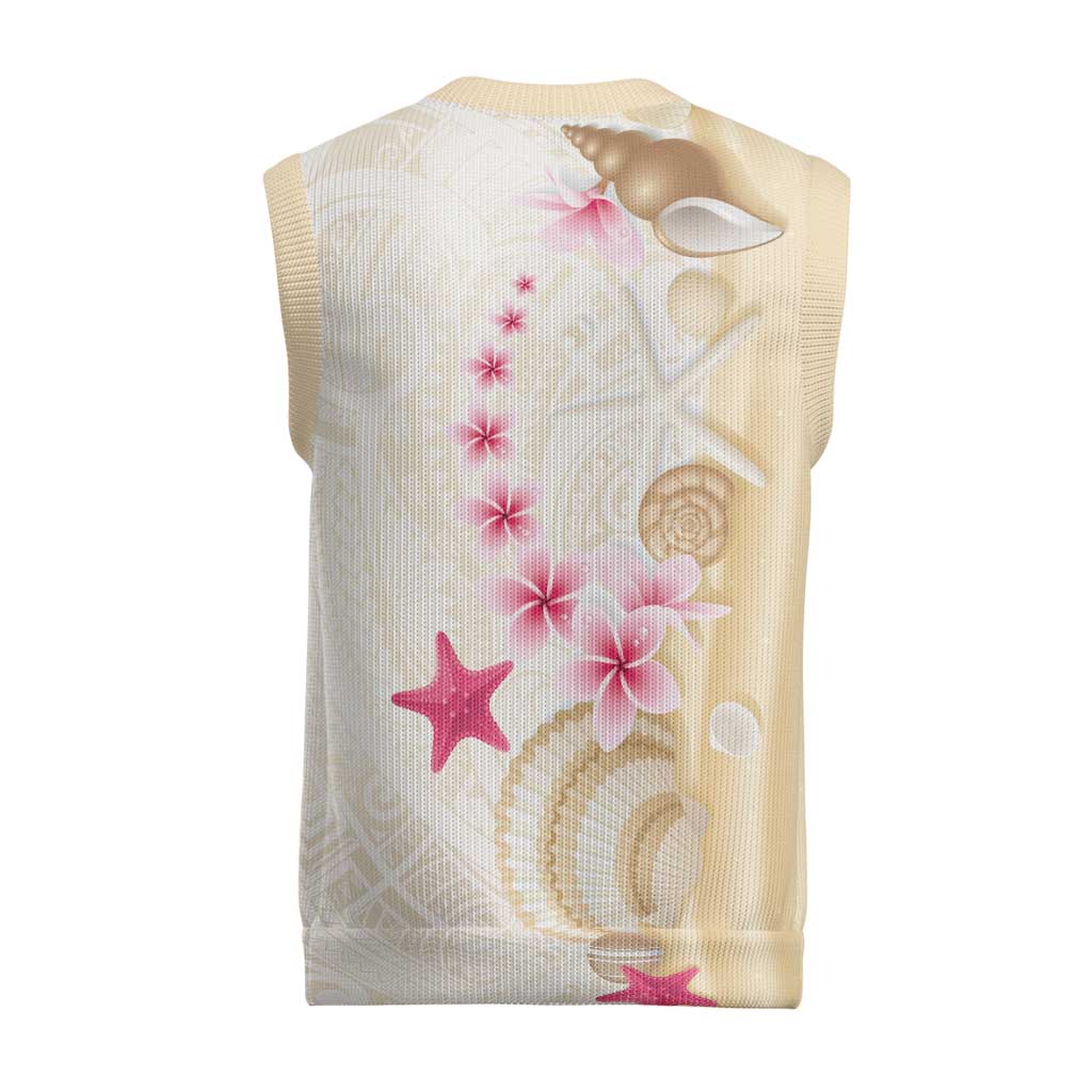 Beige Frangipani Sea Shell Christmas Knitted V-Neck Vest Starfish Polynesian Pattern - Polynesian Pride