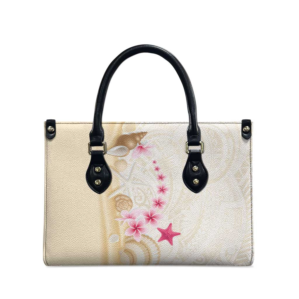 Beige Frangipani Sea Shell Leather Bag Starfish Polynesian Pattern - Polynesian Pride