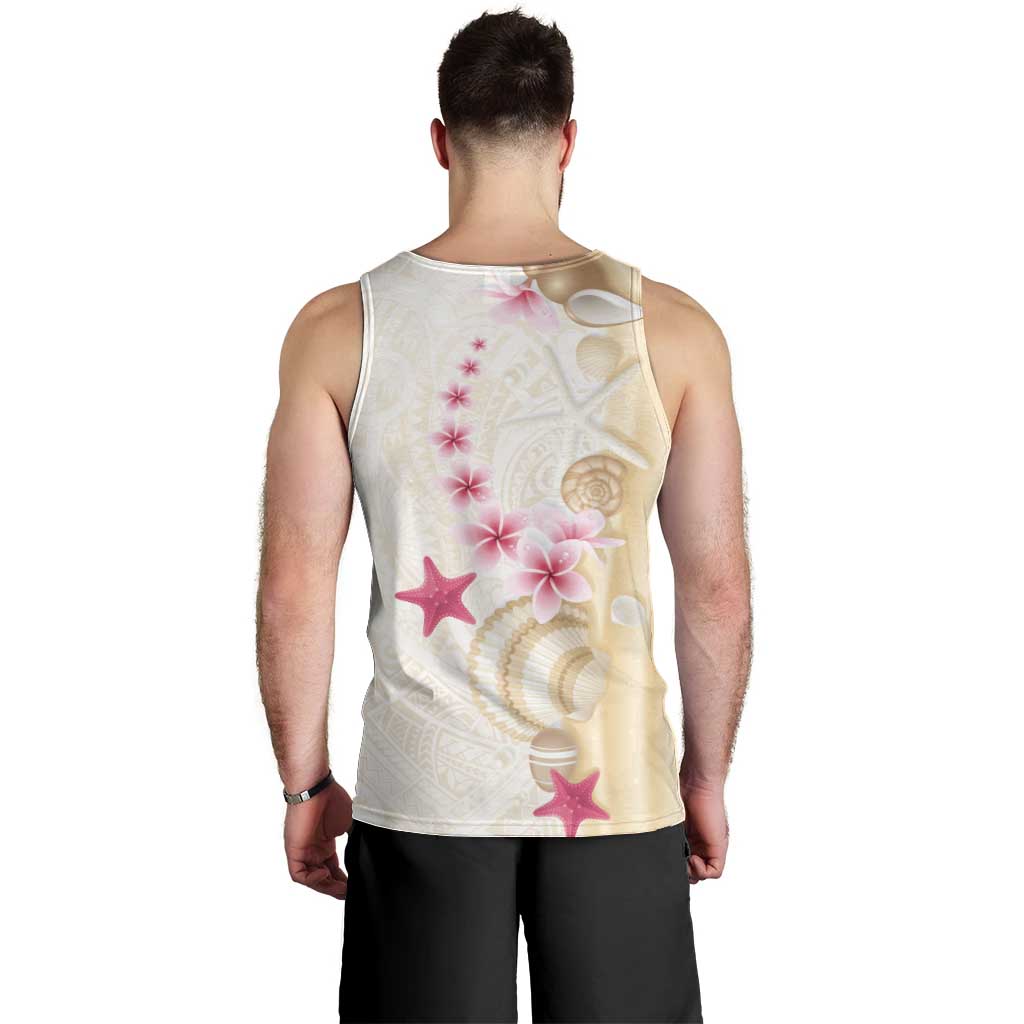 Beige Frangipani Sea Shell Men Tank Top Starfish Polynesian Pattern - Polynesian Pride