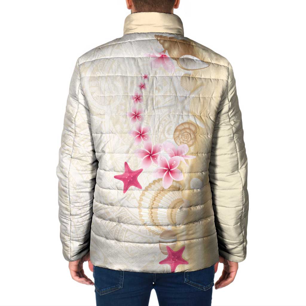 Beige Frangipani Sea Shell Padded Jacket Starfish Polynesian Pattern - Polynesian Pride