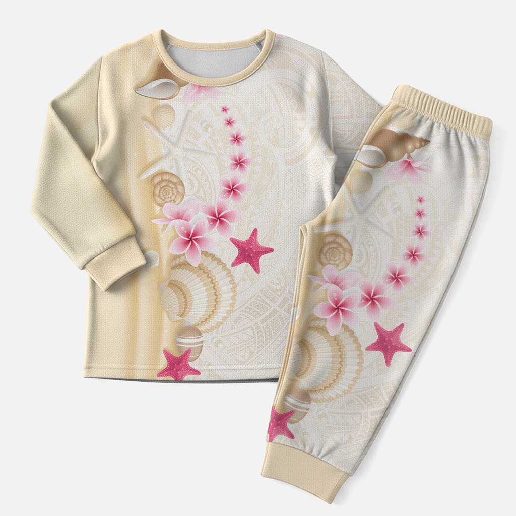 Beige Frangipani Sea Shell Christmas Pajama Set Starfish Polynesian Pattern - Polynesian Pride