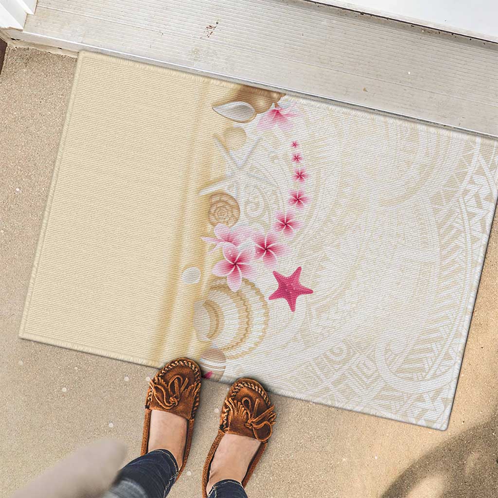 Beige Frangipani Sea Shell Rubber Doormat Starfish Polynesian Pattern - Polynesian Pride