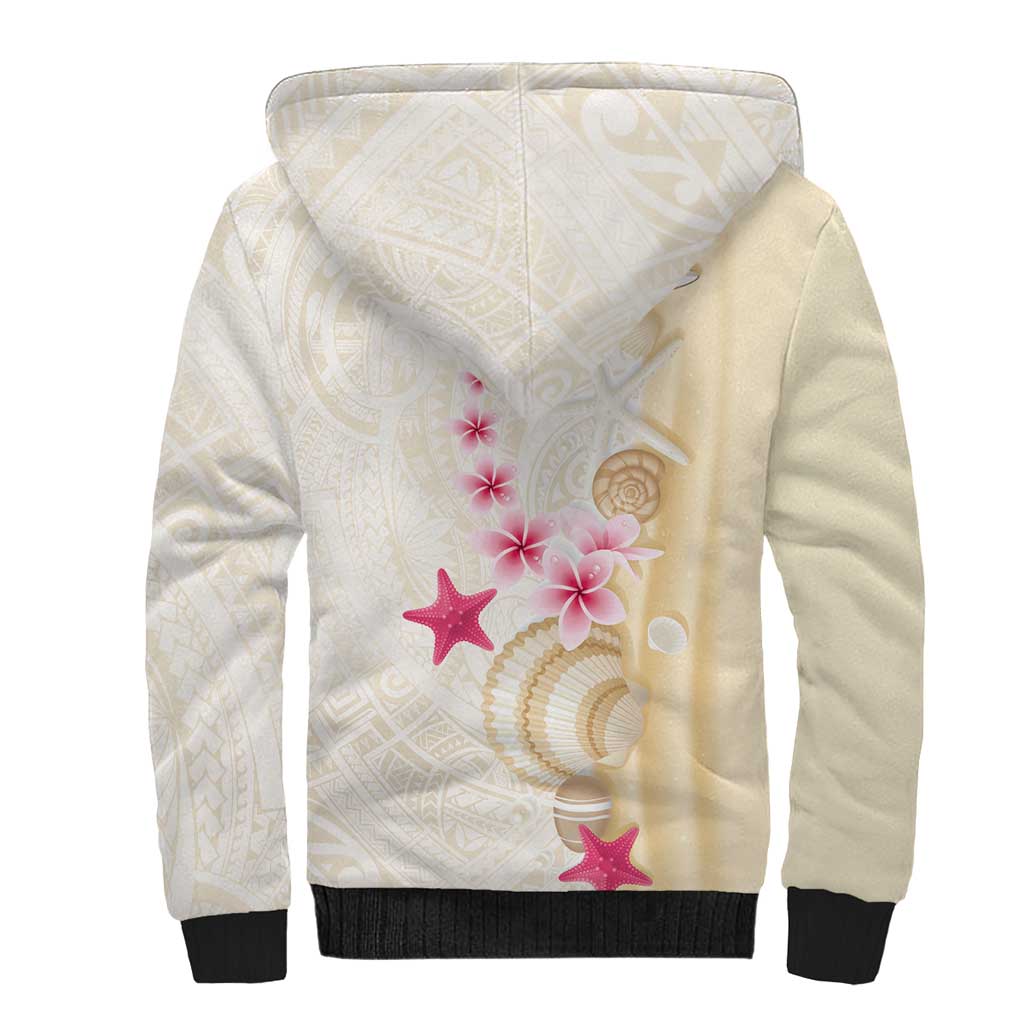 Beige Frangipani Sea Shell Sherpa Hoodie Starfish Polynesian Pattern - Polynesian Pride