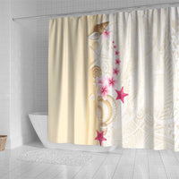 Beige Frangipani Sea Shell Shower Curtain Starfish Polynesian Pattern - Polynesian Pride