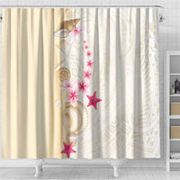 Beige Frangipani Sea Shell Shower Curtain Starfish Polynesian Pattern - Polynesian Pride
