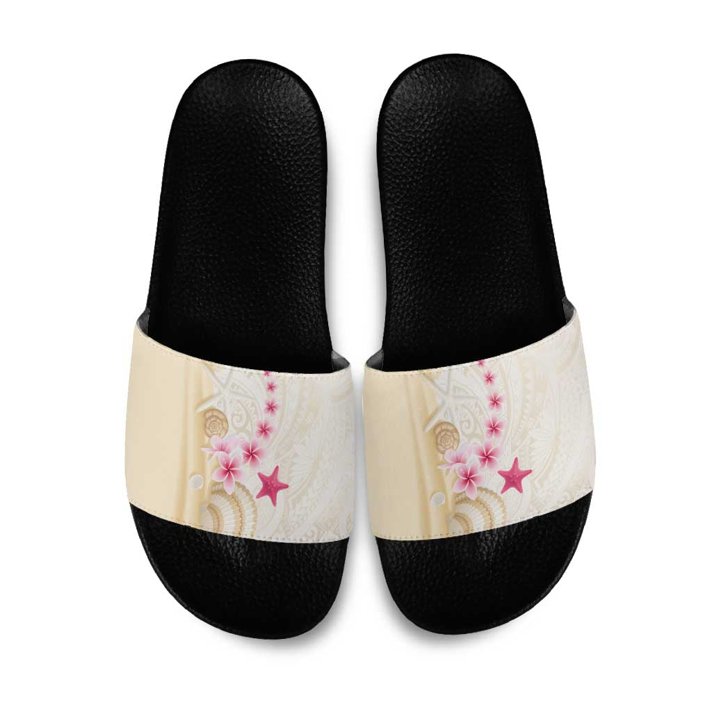 Beige Frangipani Sea Shell Slide Sandals Starfish Polynesian Pattern LT01 Beige - Polynesian Pride