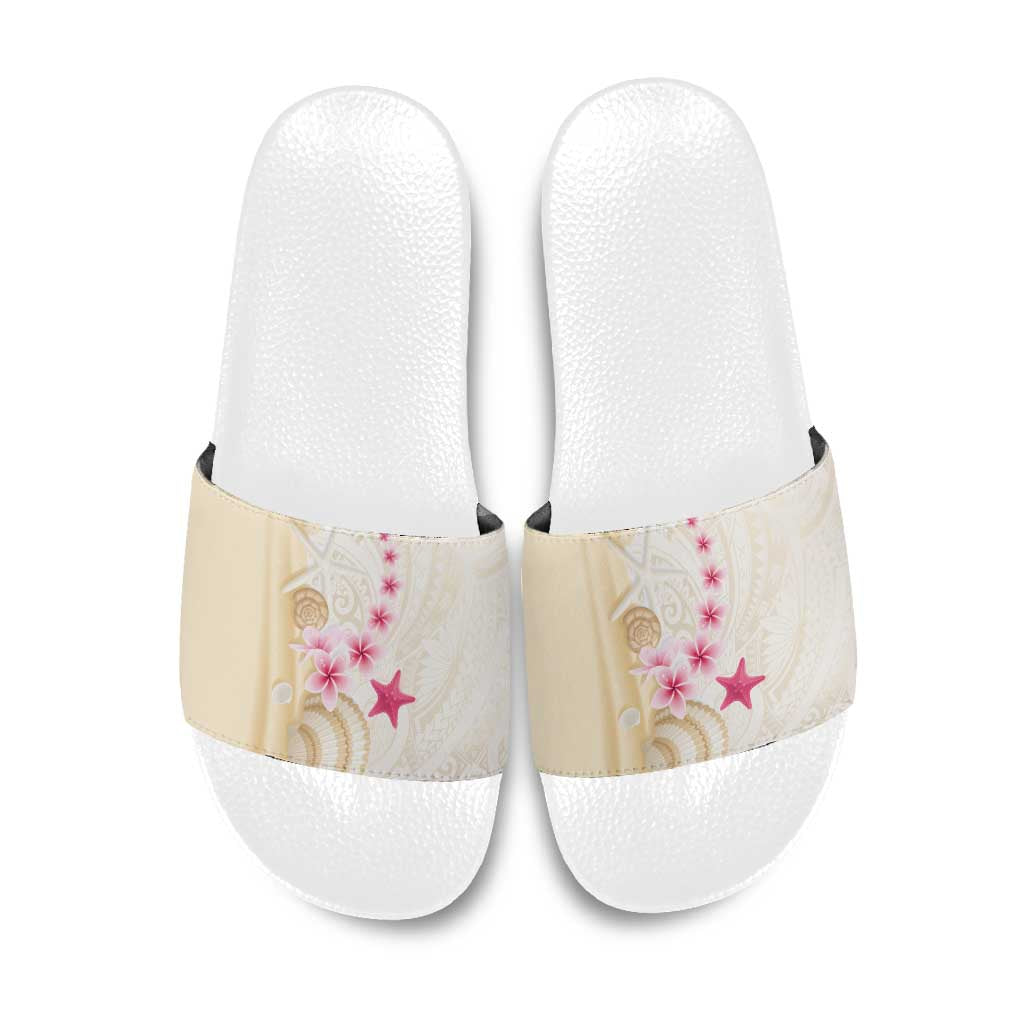 Beige Frangipani Sea Shell Slide Sandals Starfish Polynesian Pattern LT01 Beige - Polynesian Pride