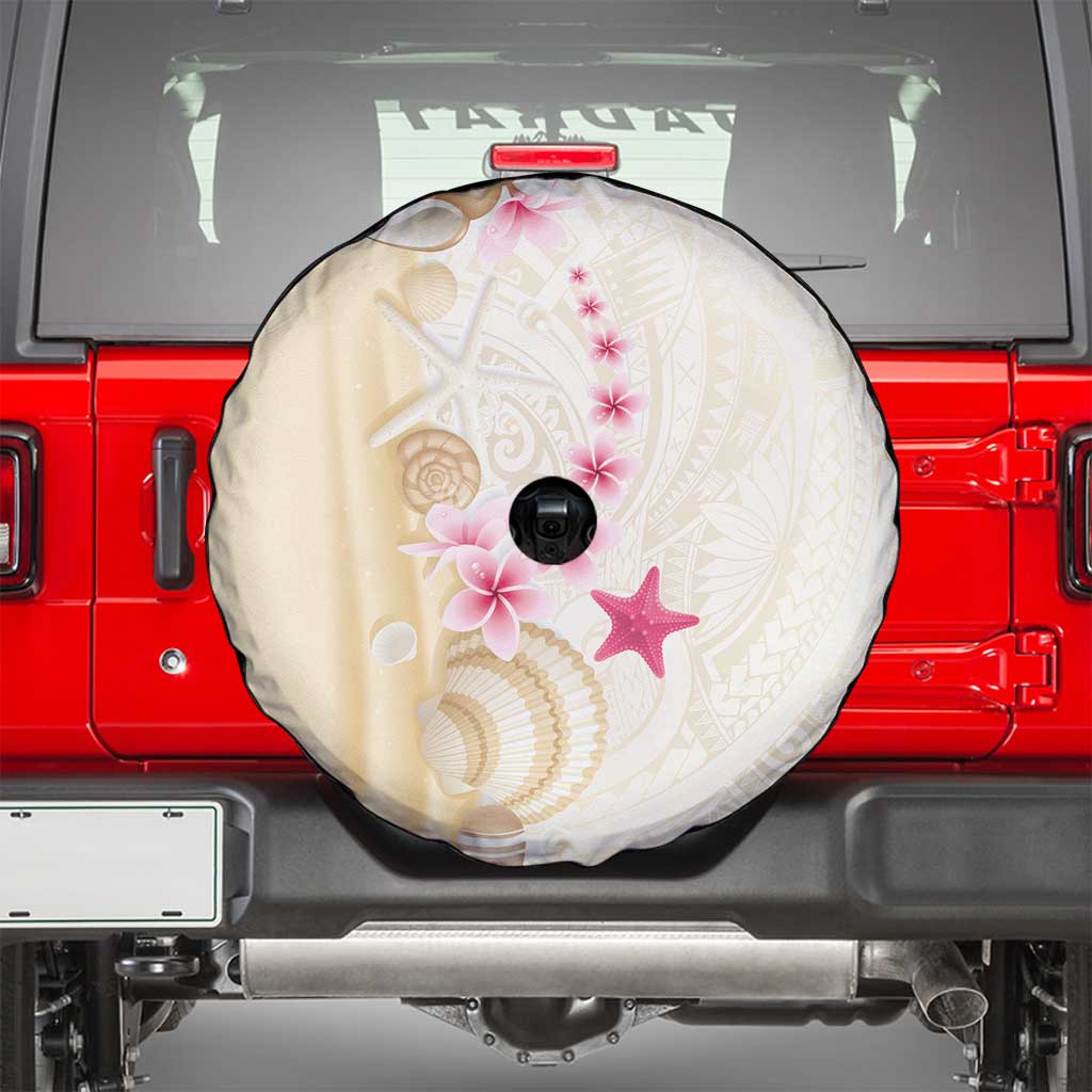 Beige Frangipani Sea Shell Spare Tire Cover Starfish Polynesian Pattern - Polynesian Pride