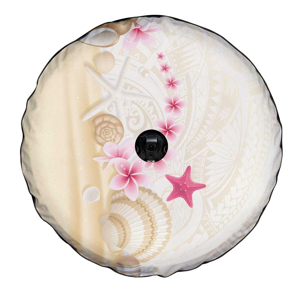 Beige Frangipani Sea Shell Spare Tire Cover Starfish Polynesian Pattern - Polynesian Pride
