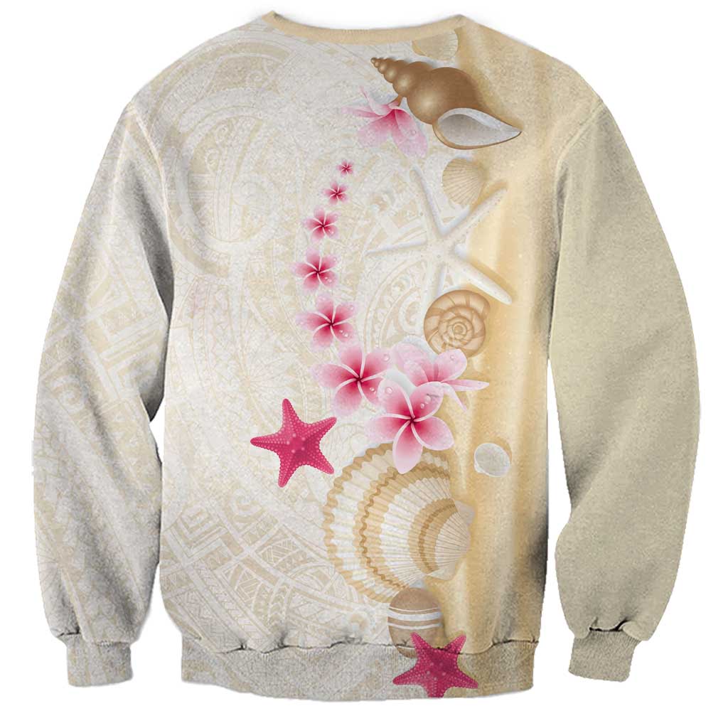 Beige Frangipani Sea Shell Sweatshirt Starfish Polynesian Pattern - Polynesian Pride
